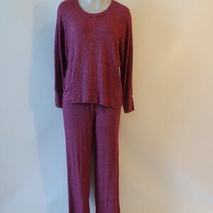NWT Womens Midnight Bakery Marled Wine 2Pc Set Loungwear Pajama Pant/M-L Top/M *